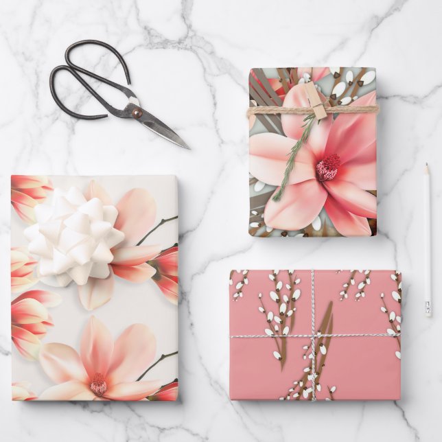 Magnolia Pussy Willows Jeden Anlaß Geschenkpapier Set (Vorderseite)