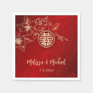 Magnolia Red Gold Chinese Wedding Serviette