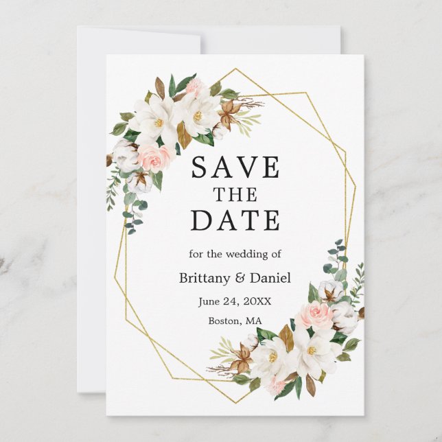 Magnolia Rosa Rosen Gold Save The Date (Vorderseite)