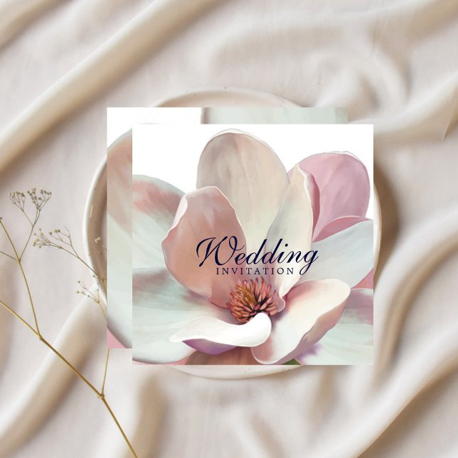 Magnolia Rosa und Weiße Hochzeit Einladung (Magnolia Pink and White Wedding Invitation)