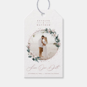 Magnolia & Rose Gold Circle Foto Save the Date Geschenkanhänger