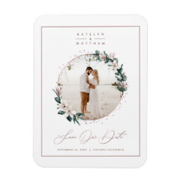 Magnolia & Rose Gold Circle Foto Save the Date Magnet