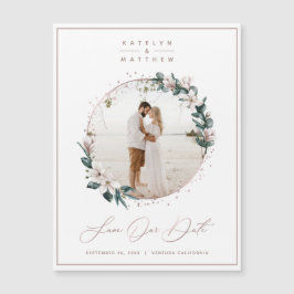 Magnolia & Rose Gold Circle Foto Save the Date Magnetkarte