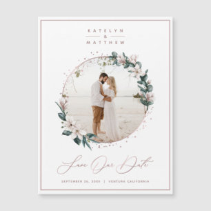 Magnolia & Rose Gold Circle Foto Save the Date Magnetkarte