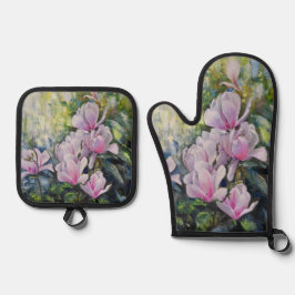 Magnolia Serenity - Florentiner Kunst - Lukian Ofenhandschuh & Topflappen-Set