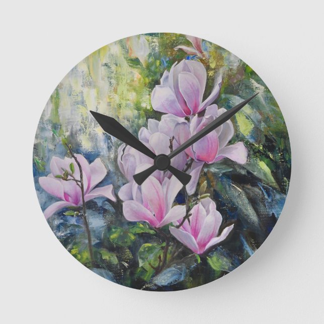 Magnolia Serenity - Florentiner Kunst - Lukian Runde Wanduhr (Vorderseite)
