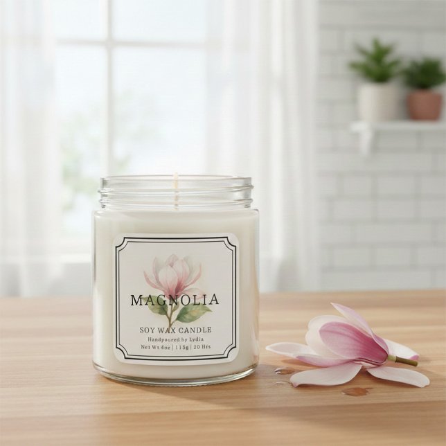 Magnolia Soy Wax Candle Business Label Quadratischer Aufkleber (Von Creator hochgeladen)