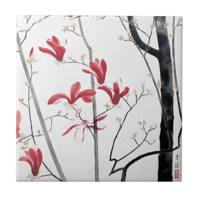 Magnolia Tree Painting Fliese (Vorderseite)