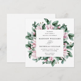 Magnolia und Eukalyptus | Square Wedding Einladung