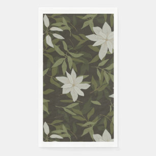 Magnolia und grüne Blätter auf schwarz Serviette