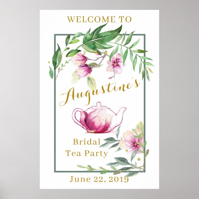 Magnolia und Grüne Bridal Tea Begrüßung Poster (Vorne)