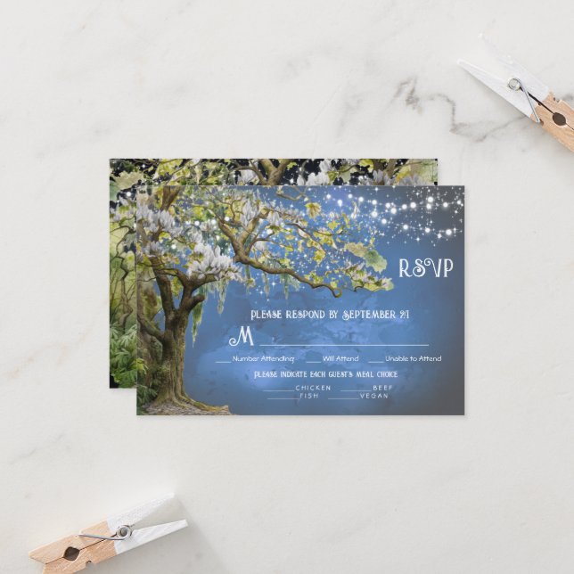 Magnolia und Moss Wedding RSVP Wahlkarte Einladung (Vorderseite/Rückseite Beispiel)