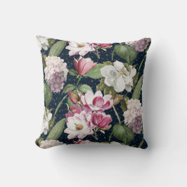 Magnolia Vintag Botanischer Garten Mitternacht Kissen