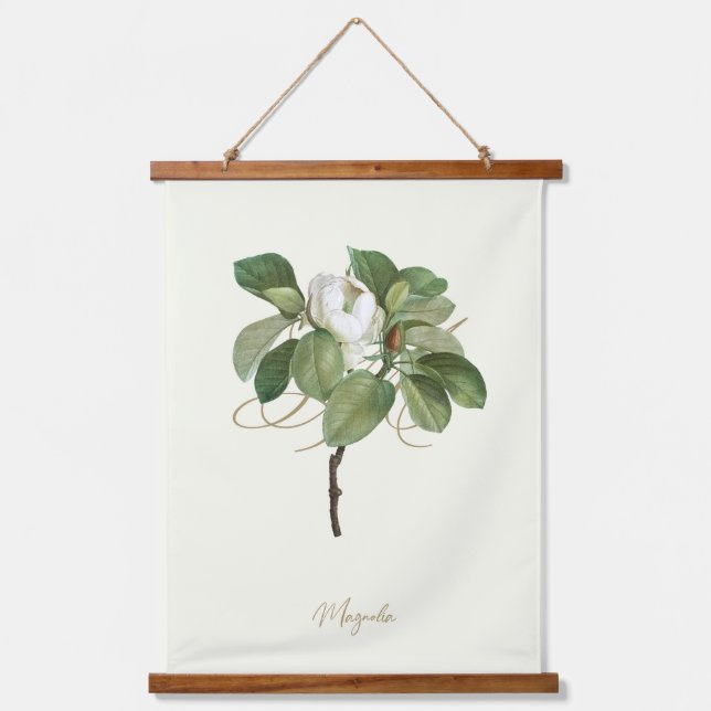 Magnolia Vintag Illustration Wandteppich Mit Holzrahmen (Vorderseite)