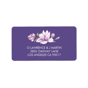 Magnolia Violet Floral Watercolor Adressaufkleber