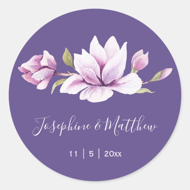 Magnolia Violet Floral Wedding Stickers (Vorderseite)