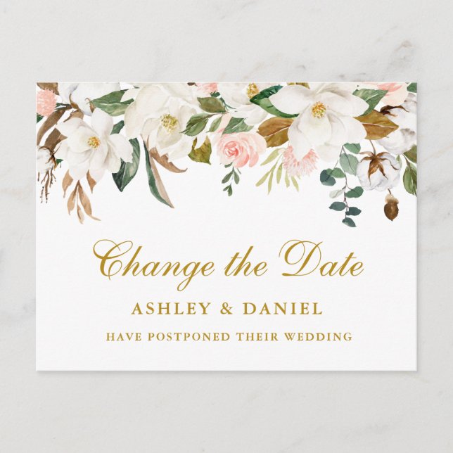 Magnolia Wasserfarbe Änderung des Datums Gold Postkarte (Vorderseite)