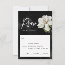 Magnolia Wedding Black and White RSVP Card Karte