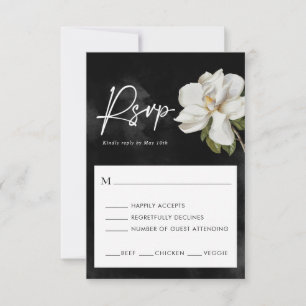 Magnolia Wedding Black and White RSVP Card Karte