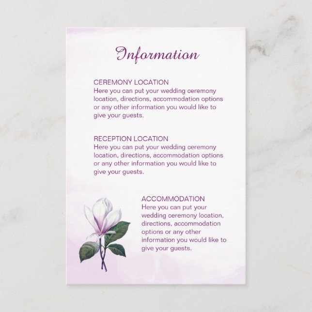 Magnolia Wedding Information Cards Begleitkarte (Vorderseite)