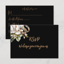 Magnolia Wedding Rings Gold und Black RSVP Karte