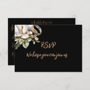 Magnolia Wedding Rings Gold und Black RSVP Karte