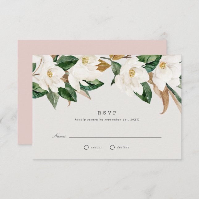 Magnolia Wedding RSVP Einladung (Vorne/Hinten)