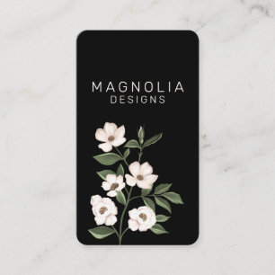 Magnolia White Blume Branch Illustration Black Visitenkarte
