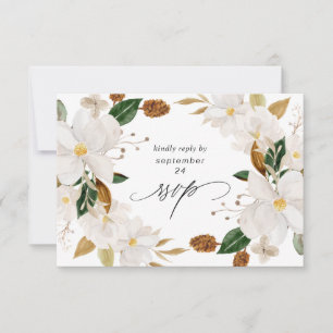 Magnolia White Floral w Meal RSVP Karte