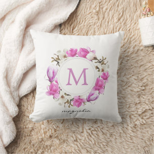 Magnolia Wreath Monogram Kissen