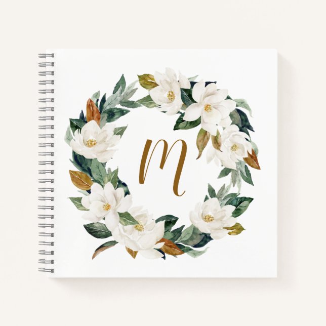 Magnolia Wreath Monogram Notizbuch (Vorderseite)