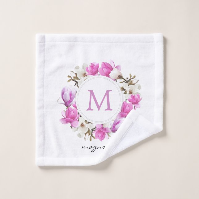 Magnolia Wreath Monogram Waschlappen (Waschlappen)