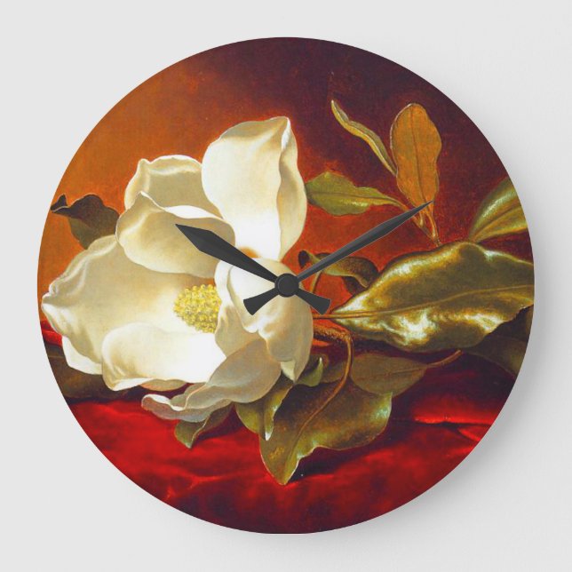 Magnolia zu Red Velvet Martin Johnson Heade Große Wanduhr (Vorderseite)