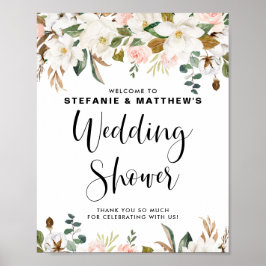 Magnolias & Cotton Garland Polterabend Willkommen Poster