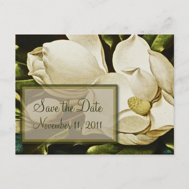 Magnolias Wedding Save the Date Postcard Ankündigungspostkarte (Vorderseite)