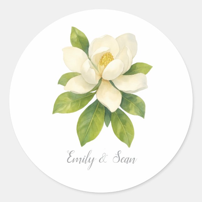 Magnolie-Blumen-Hochzeitsmonogramm nach Maß  Runder Aufkleber (Vorderseite)