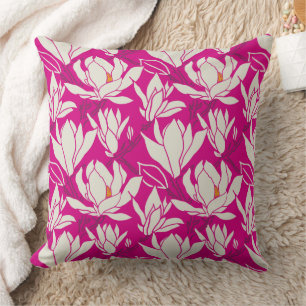Magnolie Blumenmuster in Fuchsia Kissen