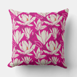 Magnolie Blumenmuster in Fuchsia Kissen