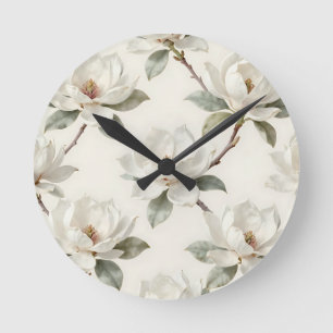 Magnolie Blüten-Weiches Neutrales Muster Runde Wanduhr