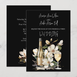 Magnolie Champagner und Gläser Weißer Text Einladung