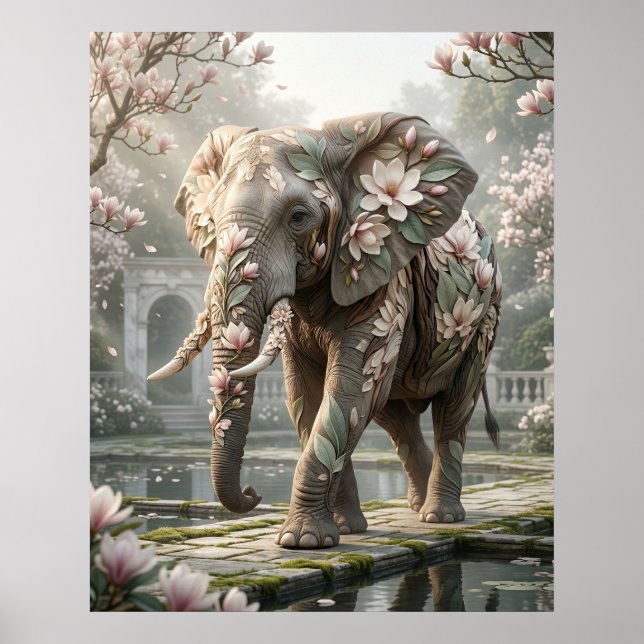 Magnolie Elefant Royal Mist Poster (Vorne)