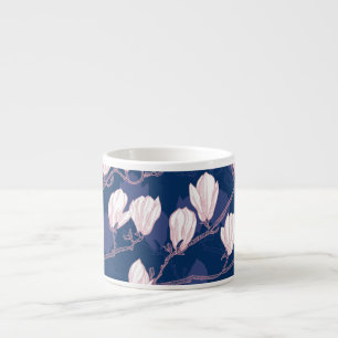 Magnolie Eleganz: Navy Frühlingsblüte Espressotasse