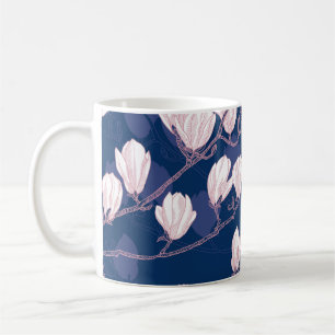Magnolie Eleganz: Navy Frühlingsblüte Kaffeetasse