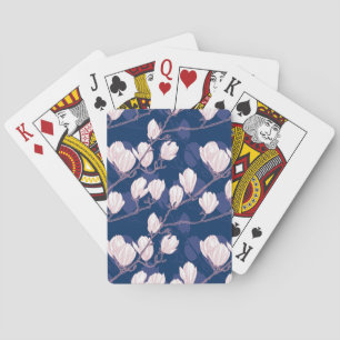 Magnolie Eleganz: Navy Frühlingsblüte Spielkarten