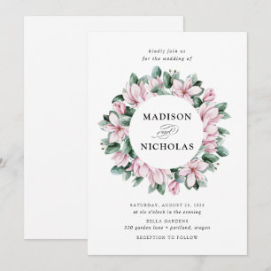Magnolie & Eukalyptus Floraler Kranz Hochzeit Einladung