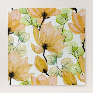 Magnolie Eukalyptus: Wasserfarbe Nahtloser Druck Puzzle