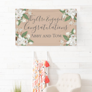 Magnolie Floral Weiß Grün Rosa Verlobung Banner