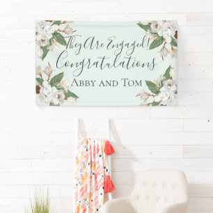 Magnolie Floral Weiß Grün Verlobungsbanner Banner