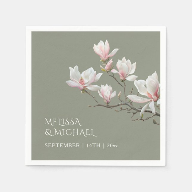 Magnolie Hochzeit in feiner Kunst  Serviette (Vorderseite)
