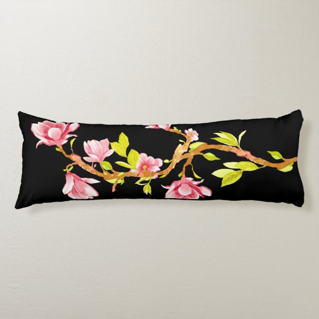 Magnolie Kissen Schwarz (Vorderseite)